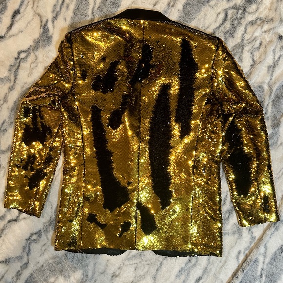 Men’s gold/black reversible sequin jacket - Picture 5 of 7